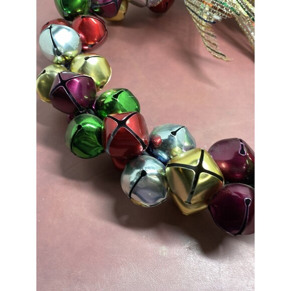 Vintage Christmas Jingle Bells Ribbons 13" Wreath Purple Gold Green Red & Silver - Picture 6 of 16